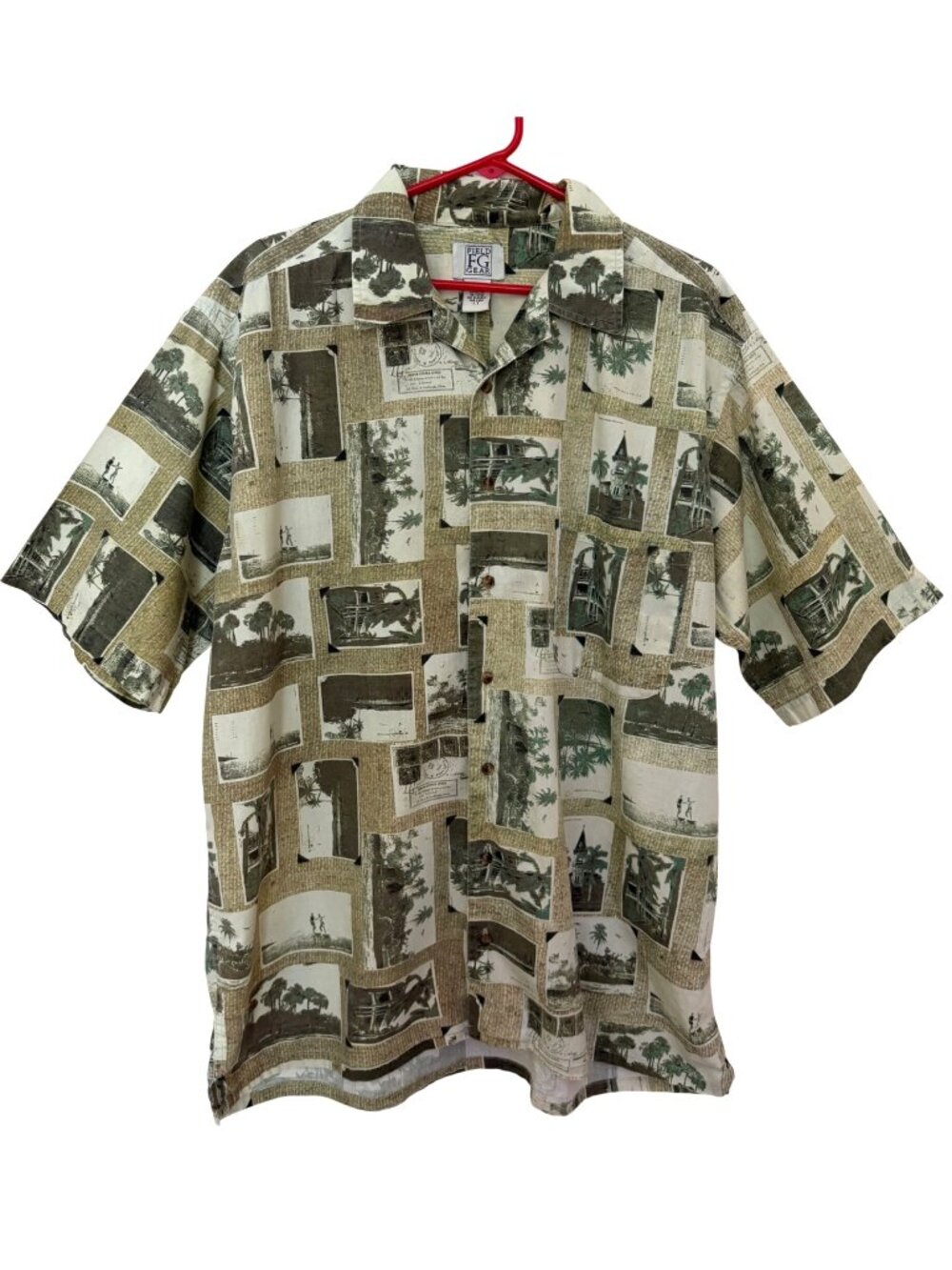 Field Gear Mens Hawaiian Postcard Print Cotton Short Sleeve Shirt LT
